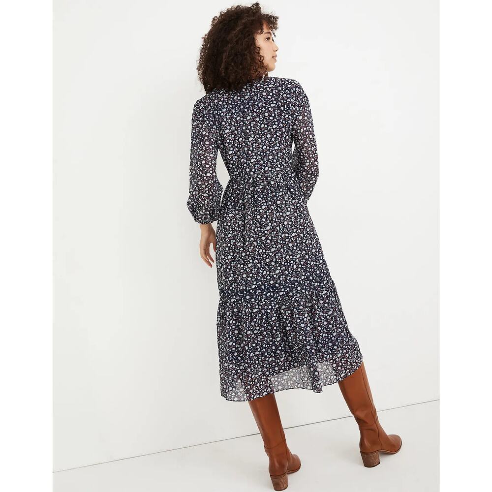 NEW Madewell Tie Waist Midi Dress in Harvest Deep Navy Vine Size XS - Picture 2 of 11